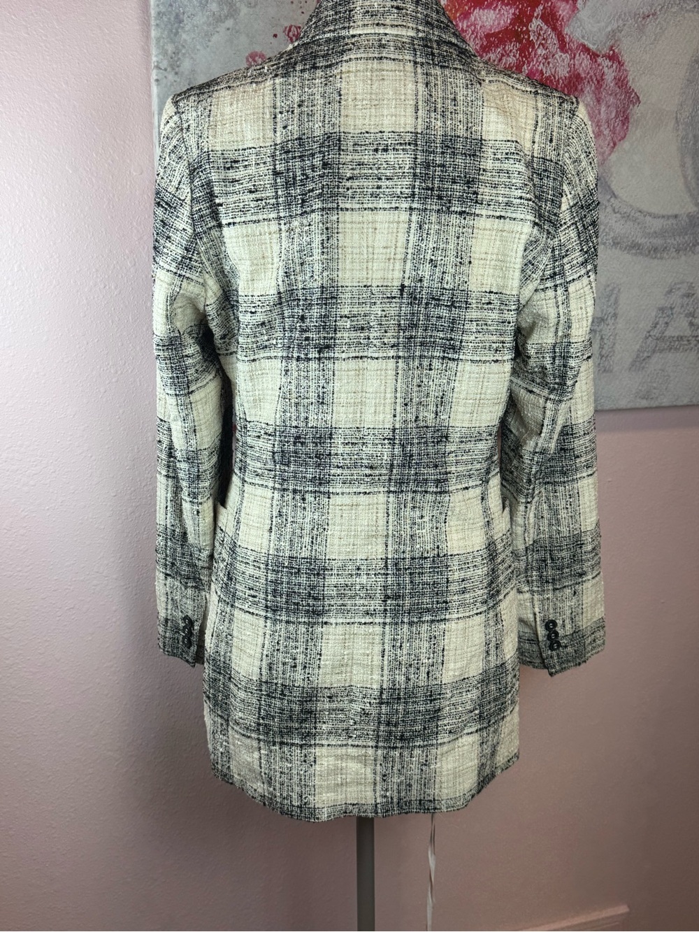 Essential Antwerp Plaid Double-Breasted Women's Blazer Jacket - Black & Cream - Picture 6 of 15